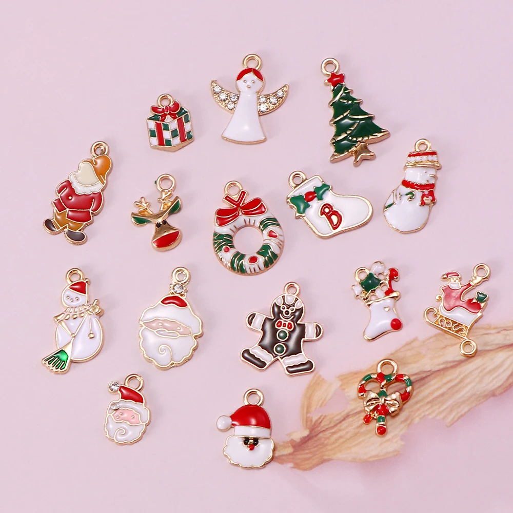 10-80pcs Enamel Christmas Charms Fashion Metal Alloy Xmas Pendant DIY Jewelry Making Accessories Christmas Decoration christmas decorations