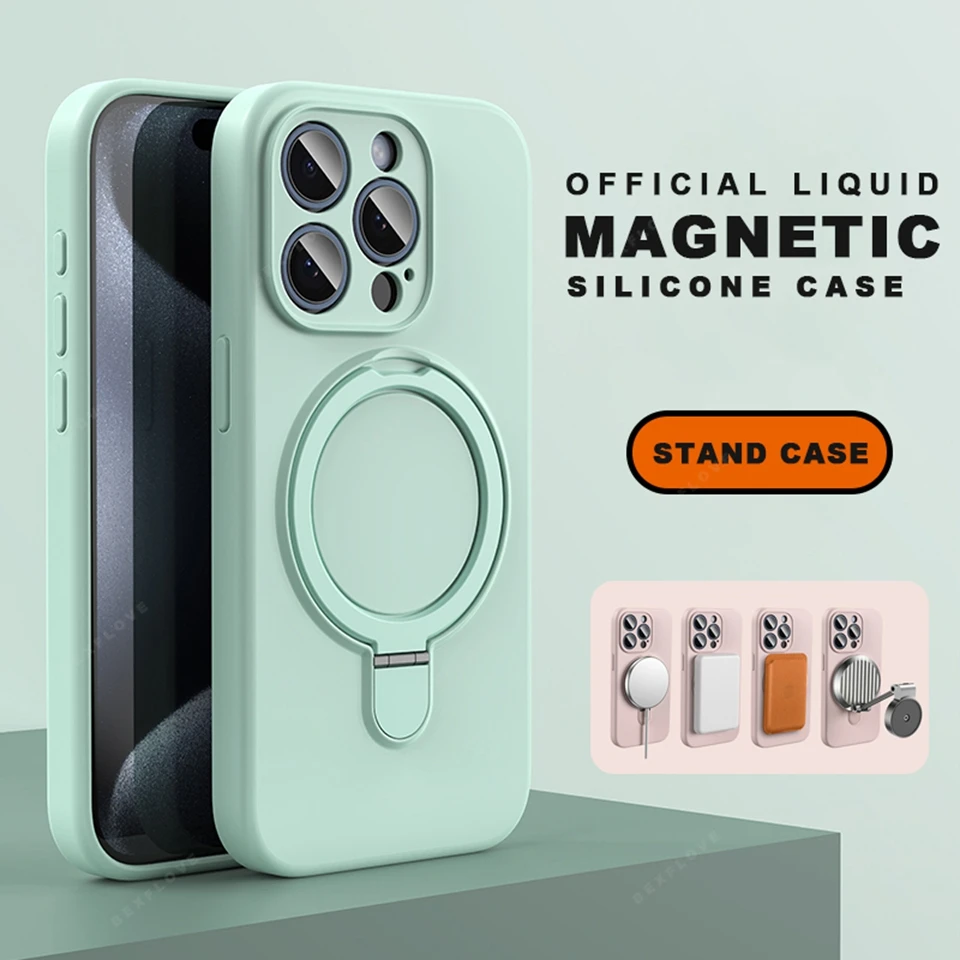 Magnetic Liquid Silicone Stand Phone Case with Magsafe-Compatible Protector