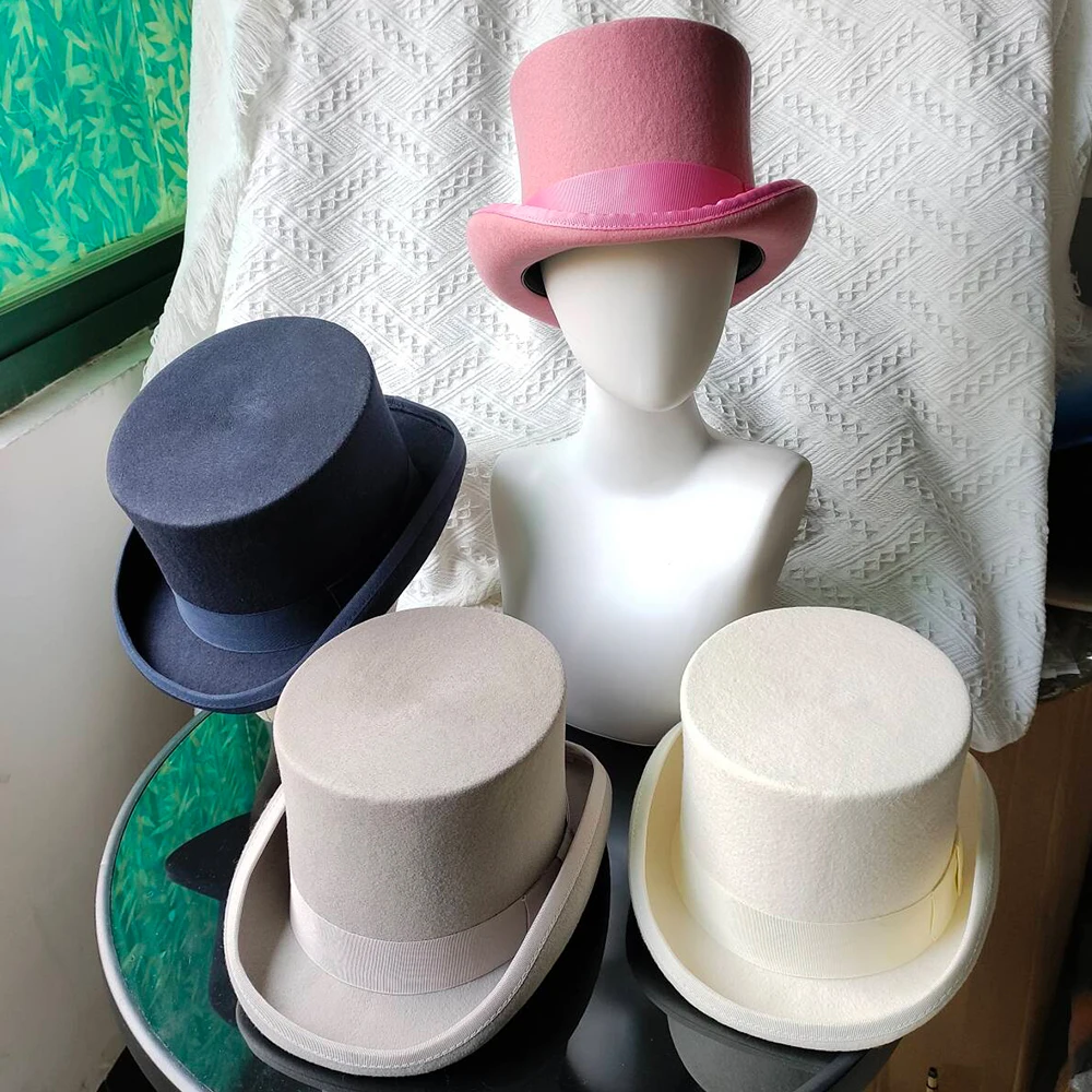 

Men Hat 100% Wool Presidential Hat Unisex Top Show Gentleman Bowler Hat Black Red Magic Hat Fashion DIY Feather Accessories
