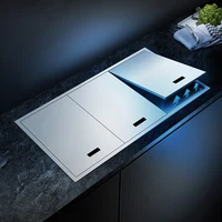 ASRAS Cloaking Kitchen Sink 304 Stainless Steel 4mm Thickness Handmade Brushed Three Cover Hidden Large Size Double Sink 2