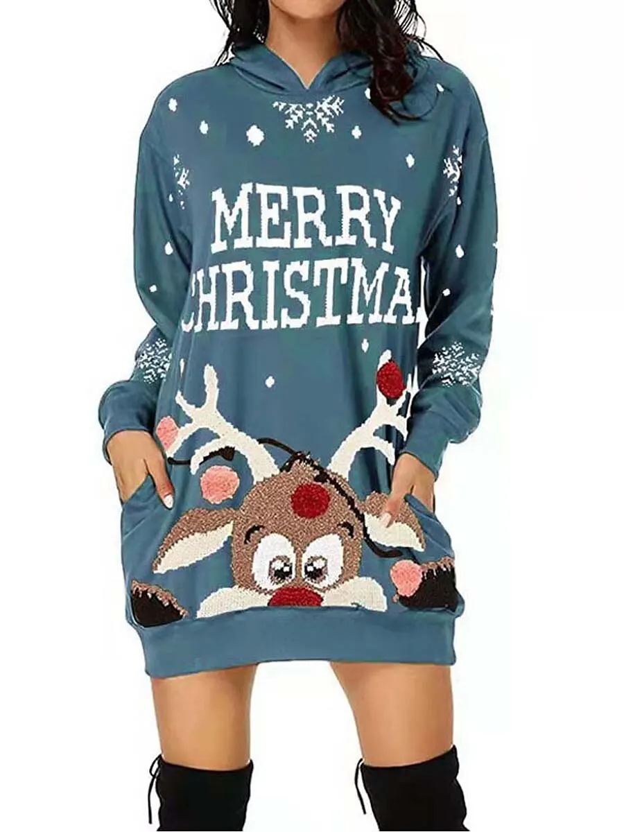 Merry Christmas Party Hoodie Sweater Dress