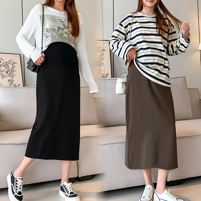 Spring Summer OL Business Maternity Skirts Back Splits Straight Elastic Waist Belly Clothes for Pregnant Women Casual Pregnancy Pregnant Women Skirt