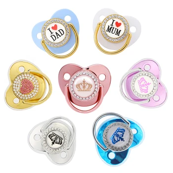Newborn Pacifier Baby Shower Gift Bling Baby Dummy Silicone BPA Free Infant Nipple New Born Pacifiers For Babies I Love Mum Dad 1
