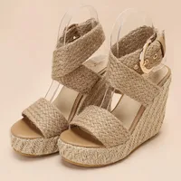 Large Size Platform Sandals Wedge Summer Shoes For Women Wedges High Heels Beige Knitted Gladiator Flip Flops Female Comfortable - Image 6