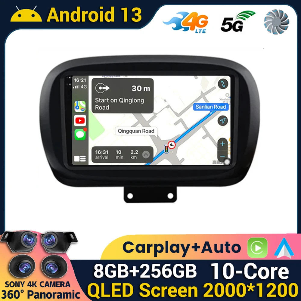 Android 13 Android Auto Radio Per Fiat 500X 2014 2015 2016 2017 2018 2019 2020 Autoradio Multimediale Navigazione Gps Track Carplay