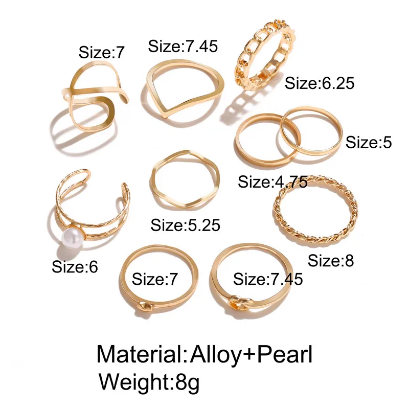 Vintage 10Pcs/set Gold Color Rings Set for Women Simple Boho Geometric Round Circle Finger Knuckle Ring Fashion Jewelry finger ring ring set gold color rings