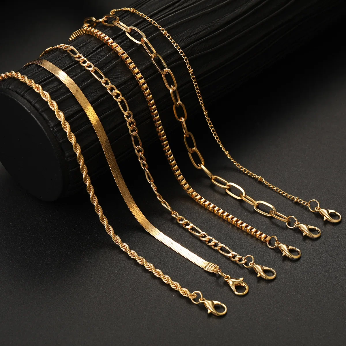 Bracelet Set Boho Retro Thick Twist Cuban Chain 6Pcs for Women