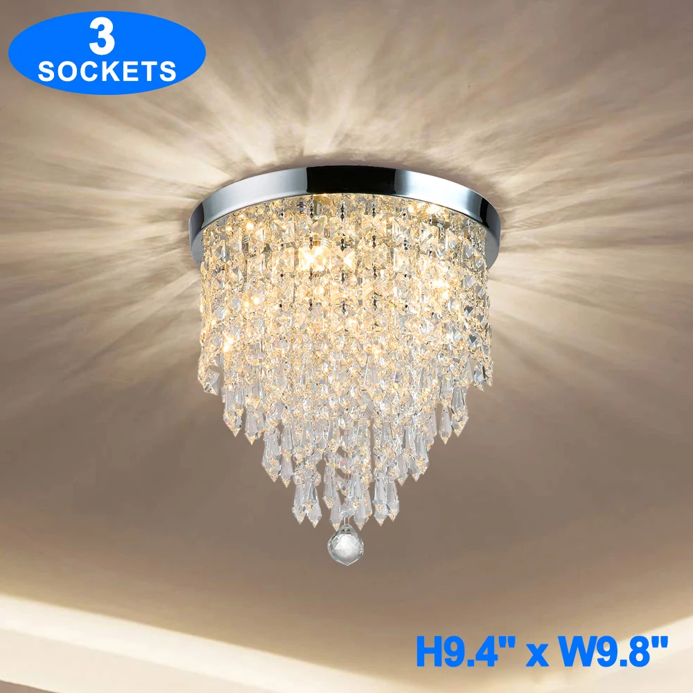 

Depuley 11.8'' 3-light Modern Flush Mount Crystal Ceiling Light Crystal Chandelier Lighting Fixture G9 Base for Bedroom Hallway