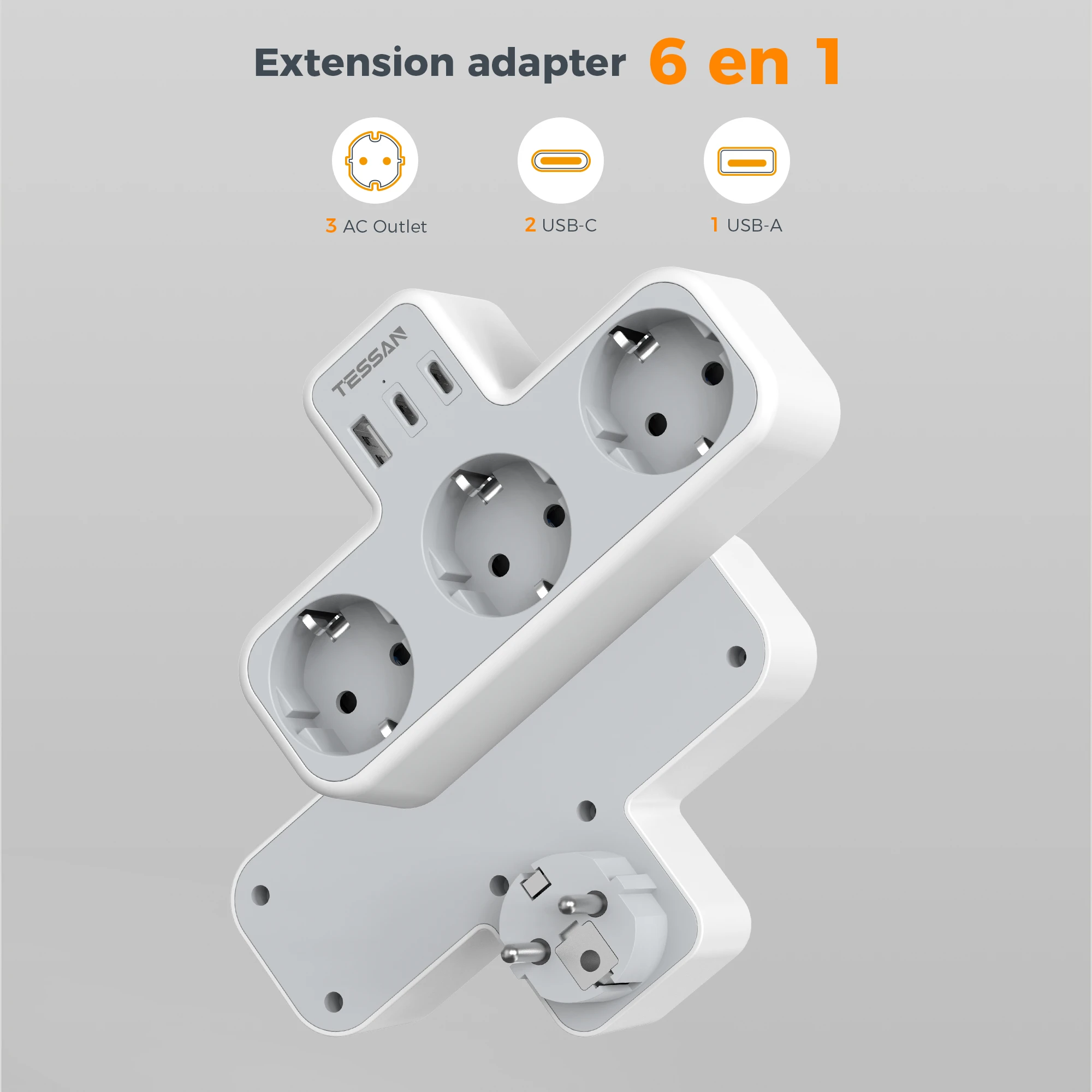 Power Plug Adapter TESSAN 3 Way Wall Socket USB Surge Protection 6-in-1 Wall Plug 3 USB Ports Smartphone Laptop Camera Travel electrical socket,power socket,plug adapter,power plug adapter