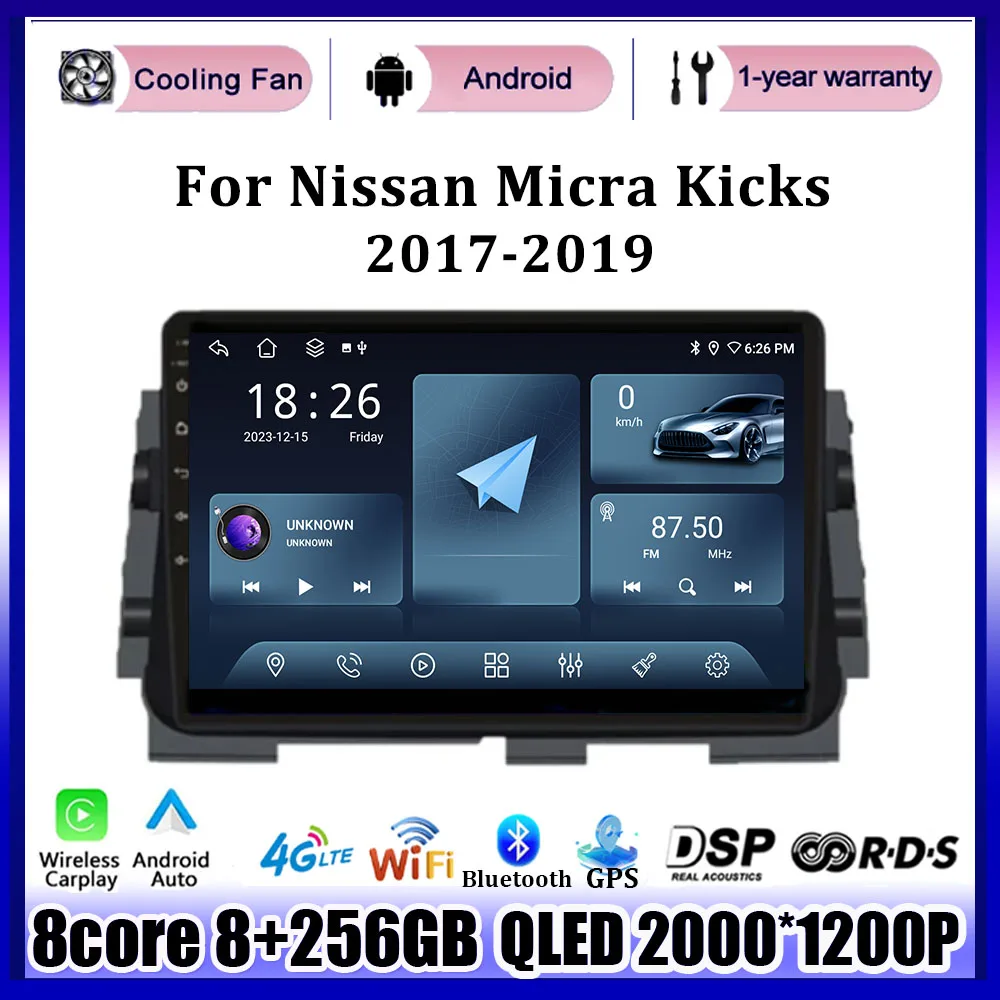 

Android 14 для NISSAN Micra Kicks 2017-2019, автомобильное радио, мультимедийный GPS-навигатор, беспроводной Carplay, QLED, сенсорный экран, 4G, Wi-Fi