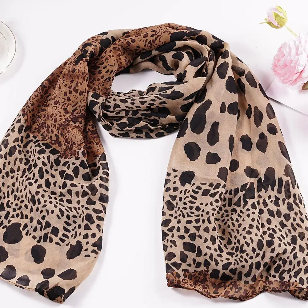 Women Chiffon Scarf Fashion Printed Leopard Thin Style Shawls Lady Beach Towels Summer Muslim Veil Head Scarfs