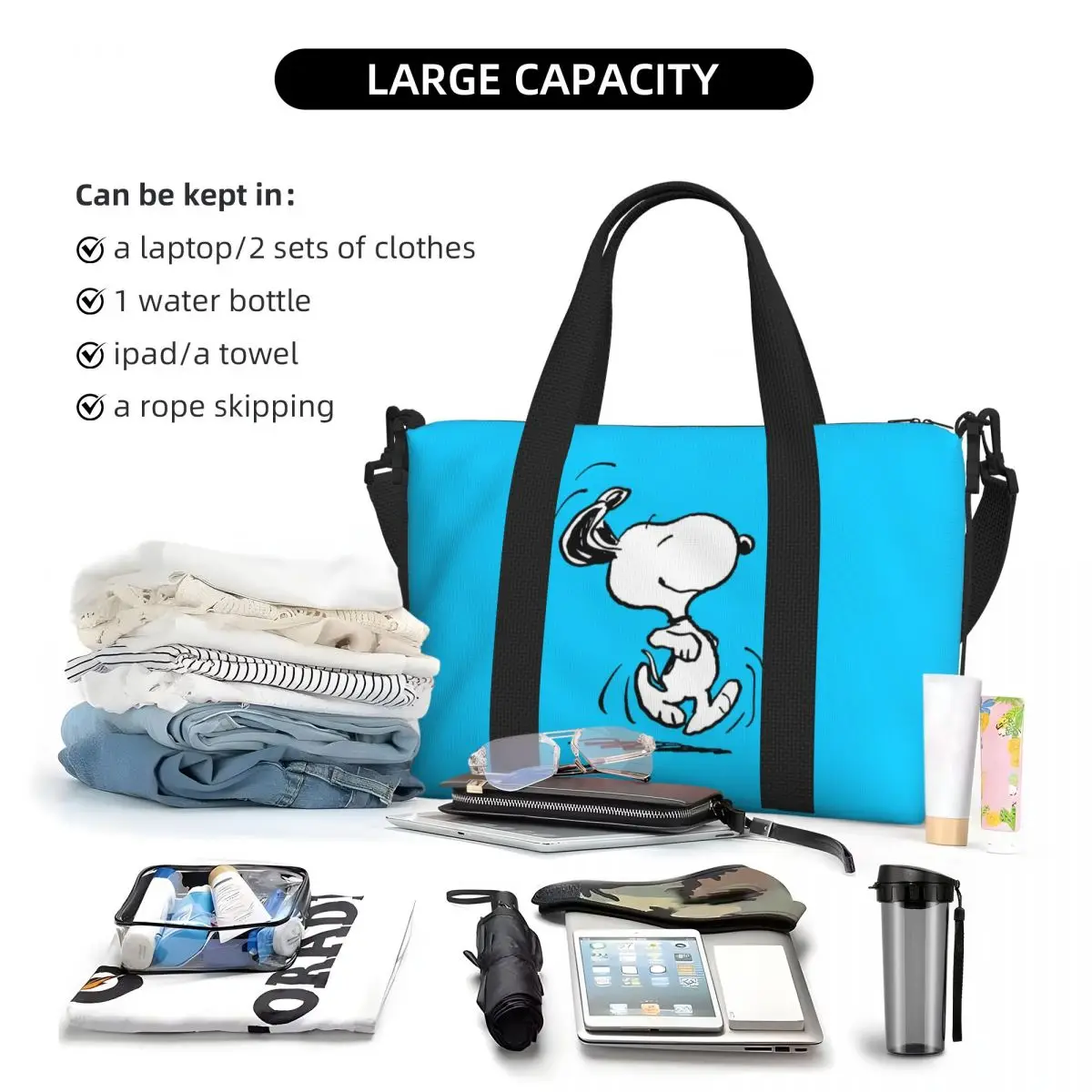 Custom Snoopys Happy Dance Tote Bag Women Large Capacity Cartoon Comic Dog Beach Gym Shoulder Travel Bag 5