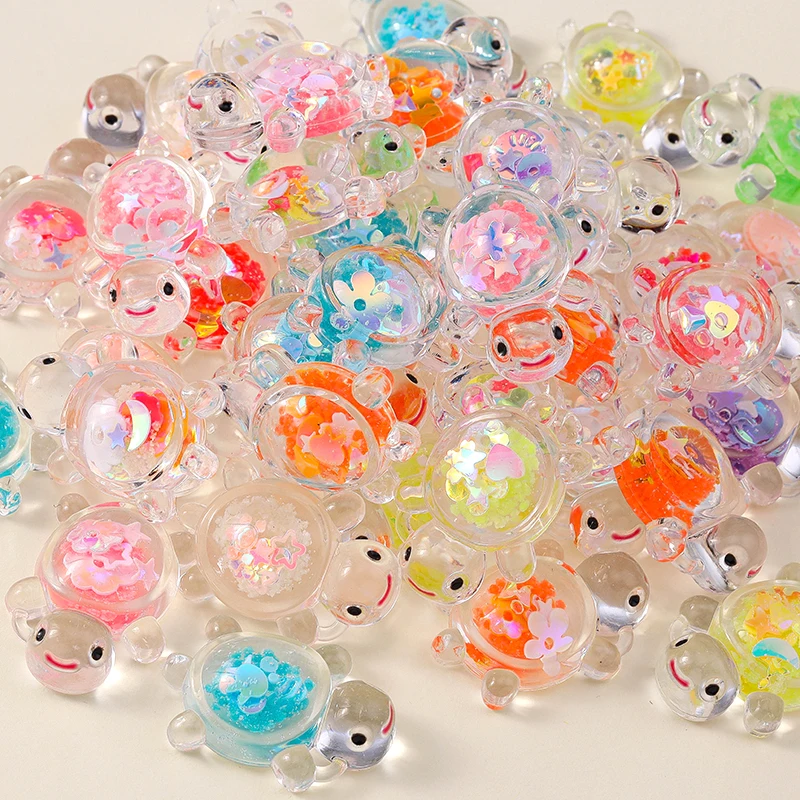 레슬리 크리에이티브 송진 반짝이 거북이 참, 귀걸이 목걸이, 거북이 펜던트 쥬얼리, DIY 귀여운 어린이 장난감, 10 개, 21x30mm