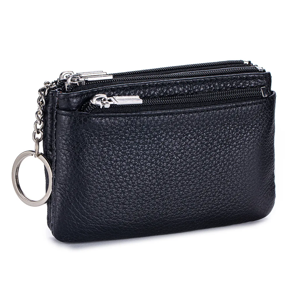 Women's Soft Genuine Leather Wallet - Large Capacity with Zipper, Keychain, and Coin Holders