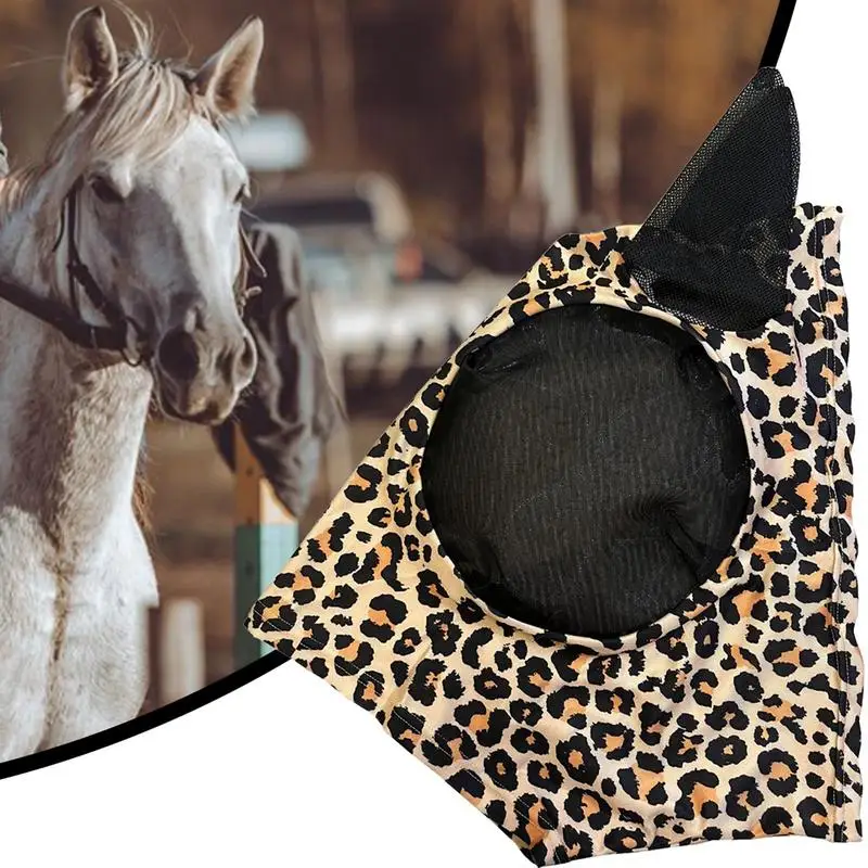 Horse Fly Face Cover Leopard Print Pattern Equestrian Supplies Comfortable Breathable Anti-Mosquitoes Cover Horse Care Product 3