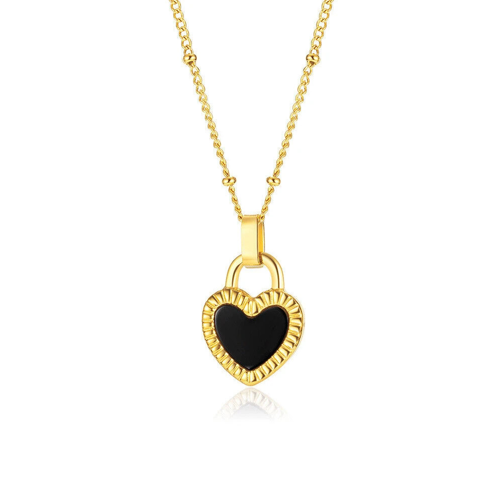 

CHUANGCHENG Women's Luxury Design Double-Sided Heart-Shaped Pendant Stainless Steel Women Necklace Chains