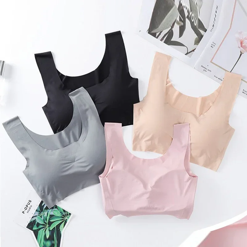 

Japanese Seamless Push Up No Steel Ring Ice Silk Gathered Large Size Running Vest Yoga Sports Underwear Women's Bra