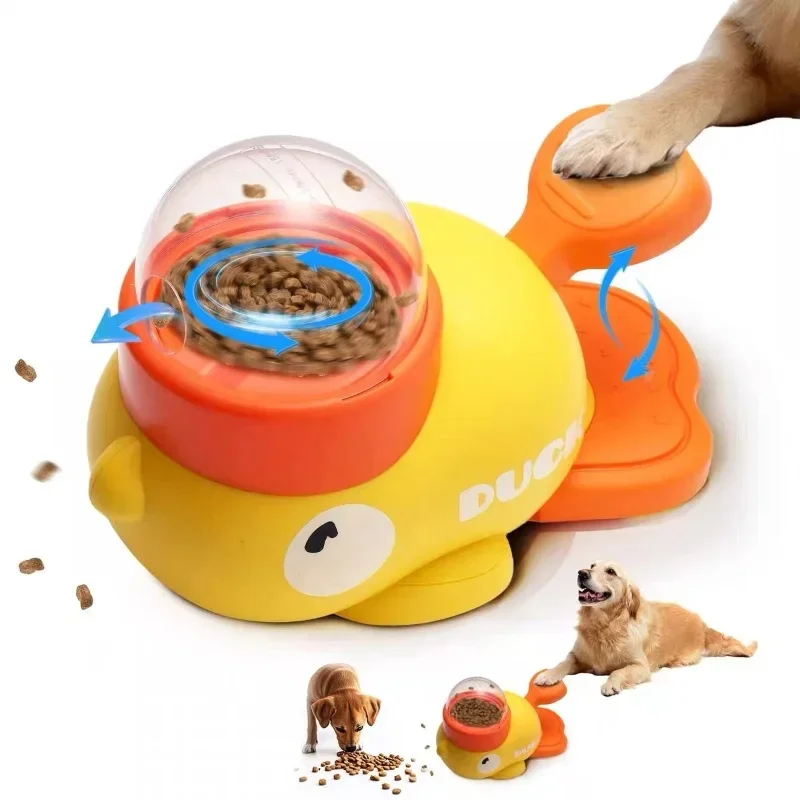 2-in-1 Interactive Dog Toy Pet Automatic Food Treat Dispenser Cartoon Duck Design Slow Food Pet Snack Feeder for Dog Training 1