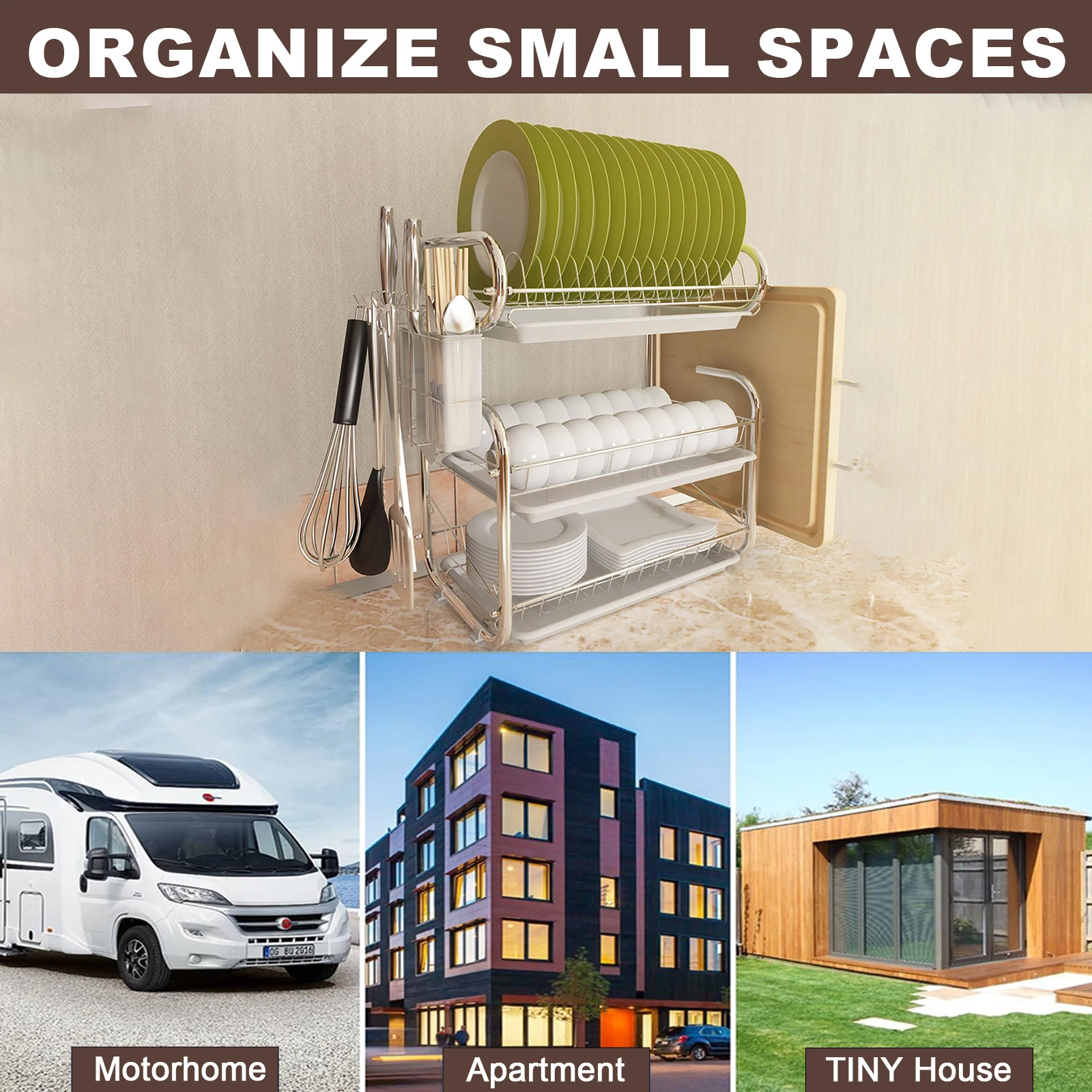 Kitchen Dish Storage Shelf Multifunctional Kitchen Organizer Countertop Dish Drying Rack for Bowls Plates Dishes