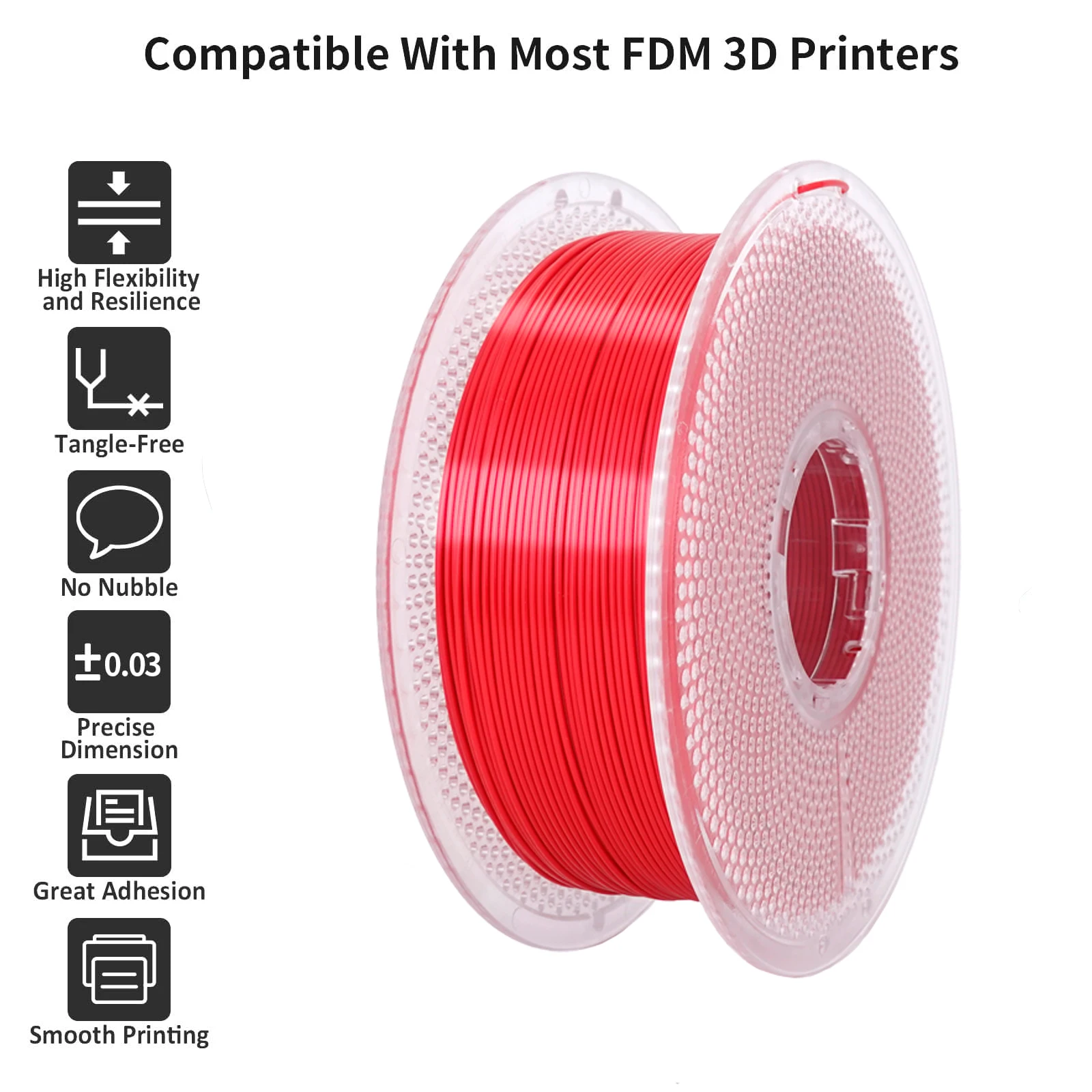 PLA 실크 1KG 레드 PLA 3D 프린터 필라멘트 1.75mm, 더 튼튼하고 깔끔하게 감긴 3D 필라멘트, 치수 정확도 +/-0.02mm, Mos에 적합
