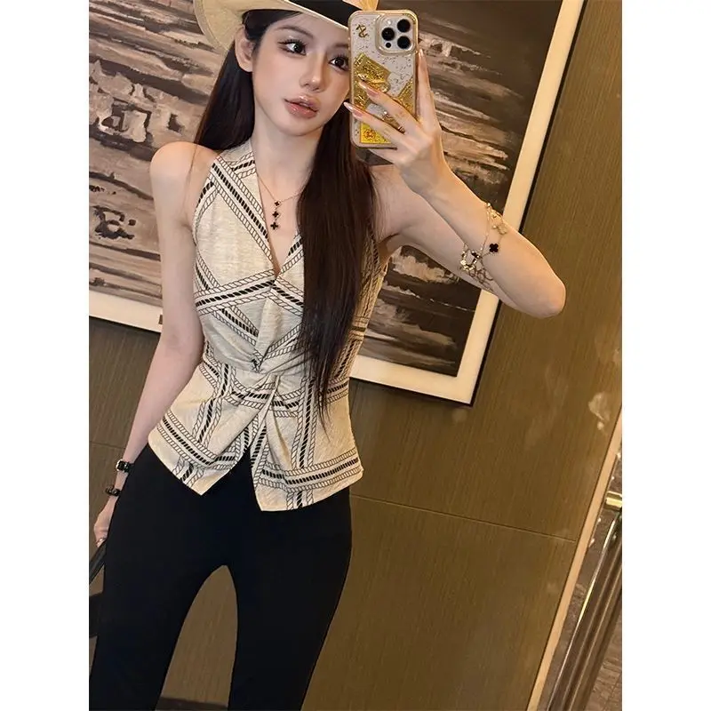 Slack Vest Temperamento estivo da donna Top senza maniche esterno con scollo a V Kink di fascia alta 2