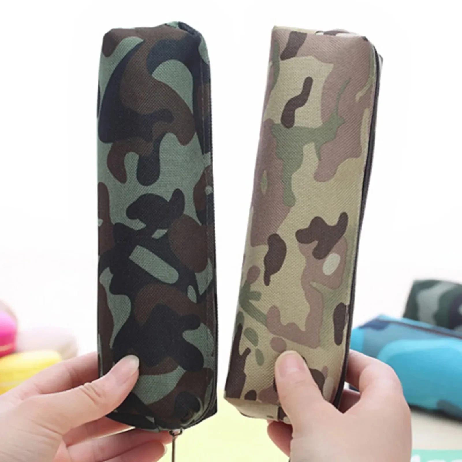 대용량 캔버스 연필 상자, 창의적인 위장 연필 케이스, 여아 및 남아용 문구 학용품, 귀여운 연필 가방, 1 개