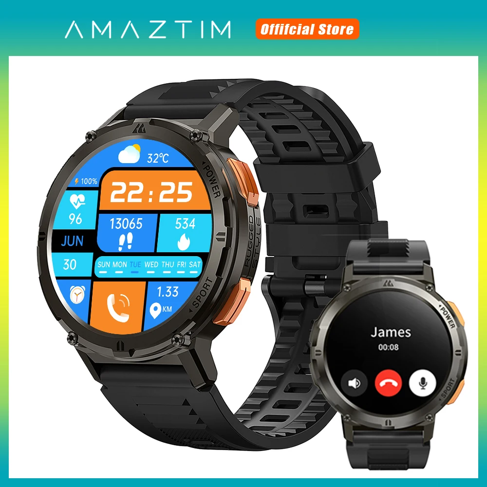 Amaztim Tank T2 Smart Watches For Men Amoled Bluetooth Ip69K Waterproof Ai Voice Sport Fitness Military Ultra Smartwatch Women