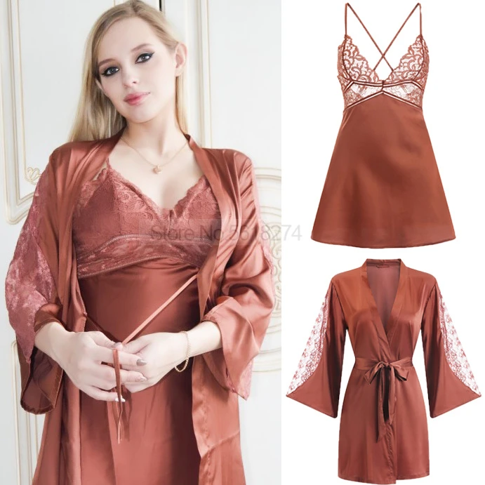 Clothes Women Dress Robe Robes Women Home Lace Satin Sexy Robe Gown