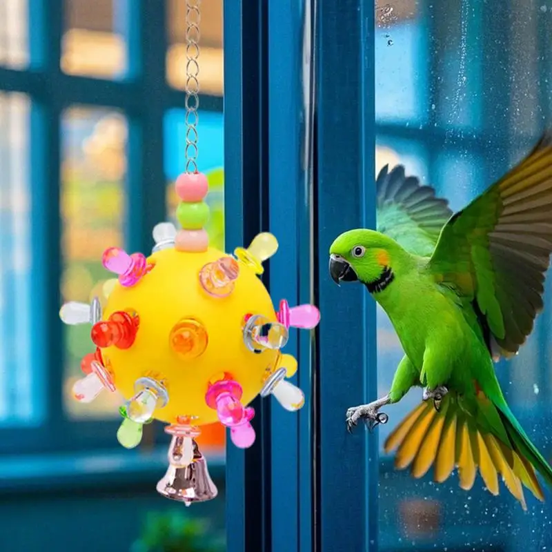 Bird Toys For Conures Planet Design Colorful Chewing Toy Relief Boredom Cage Accessories Training Forager Ball With Bell For