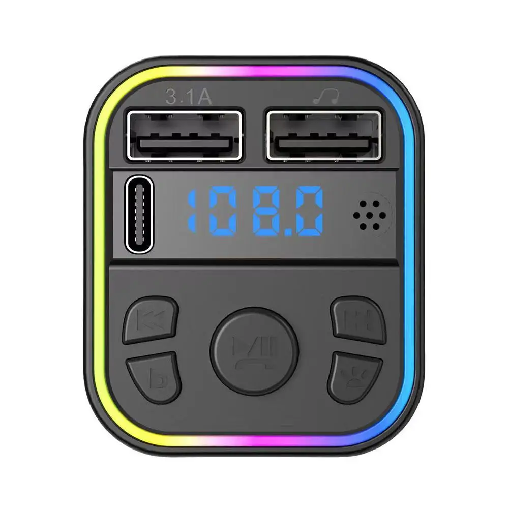 FM Transmitter Car MP3 Player 1pcs Car Bluetooth Player Car 5.0 FM Transmitter PD MP3 3.1A Colorful USB Charger Fast Light Type-C Handsfree Ambient Dual P2G4