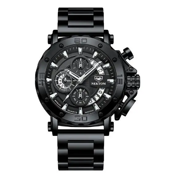 NEKTOM Watches for Men Luxury Calendar Quartz Sport Men Waterproof Watches Steel Case Male Date Wrist watch reloj hombre 