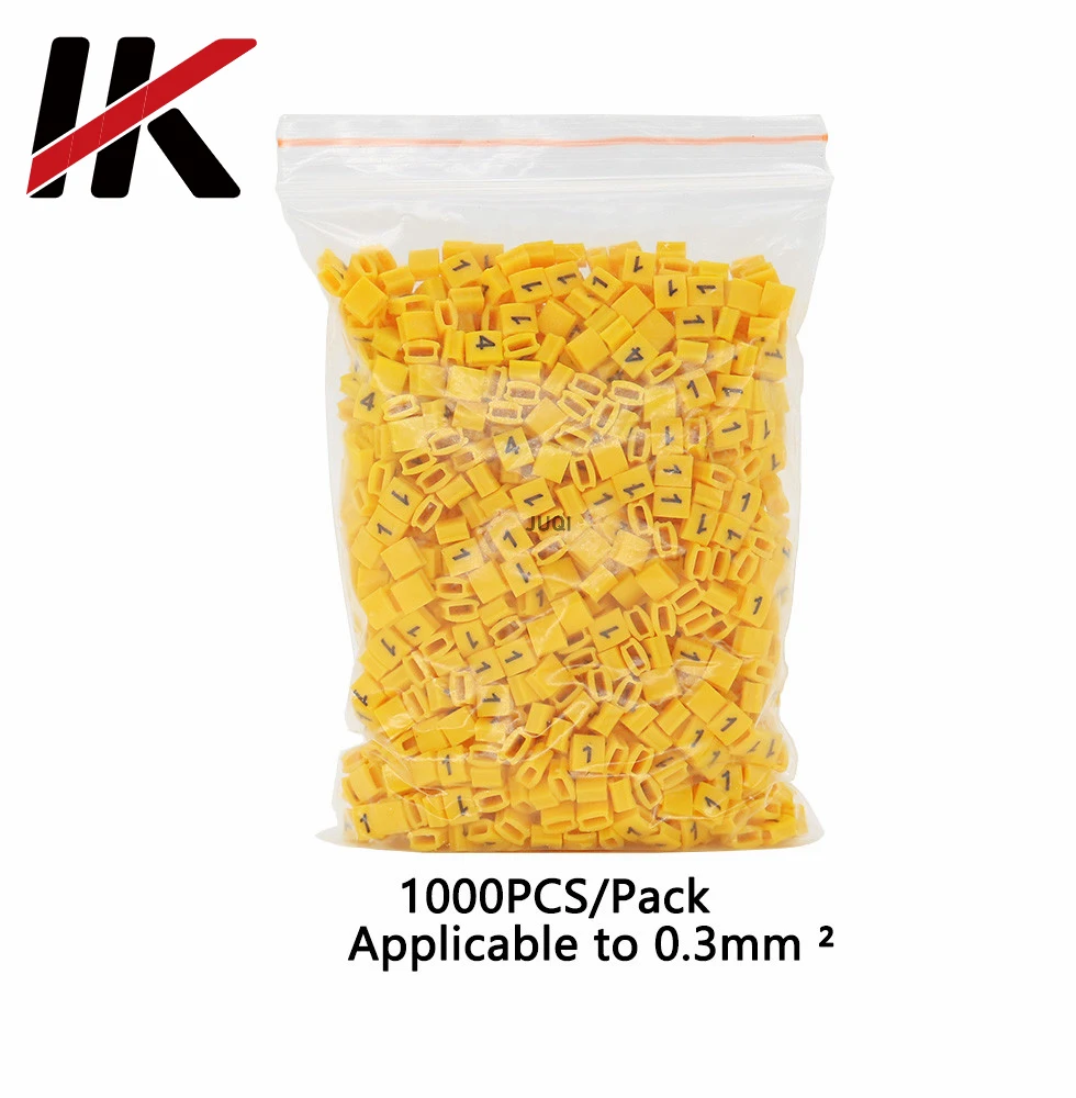 

NEW 1000PCS/Pack flat yellow 0 to 9 Arabic Numerals 0.3mm ² Motor number tube / small flat belt Cable Wire Marker