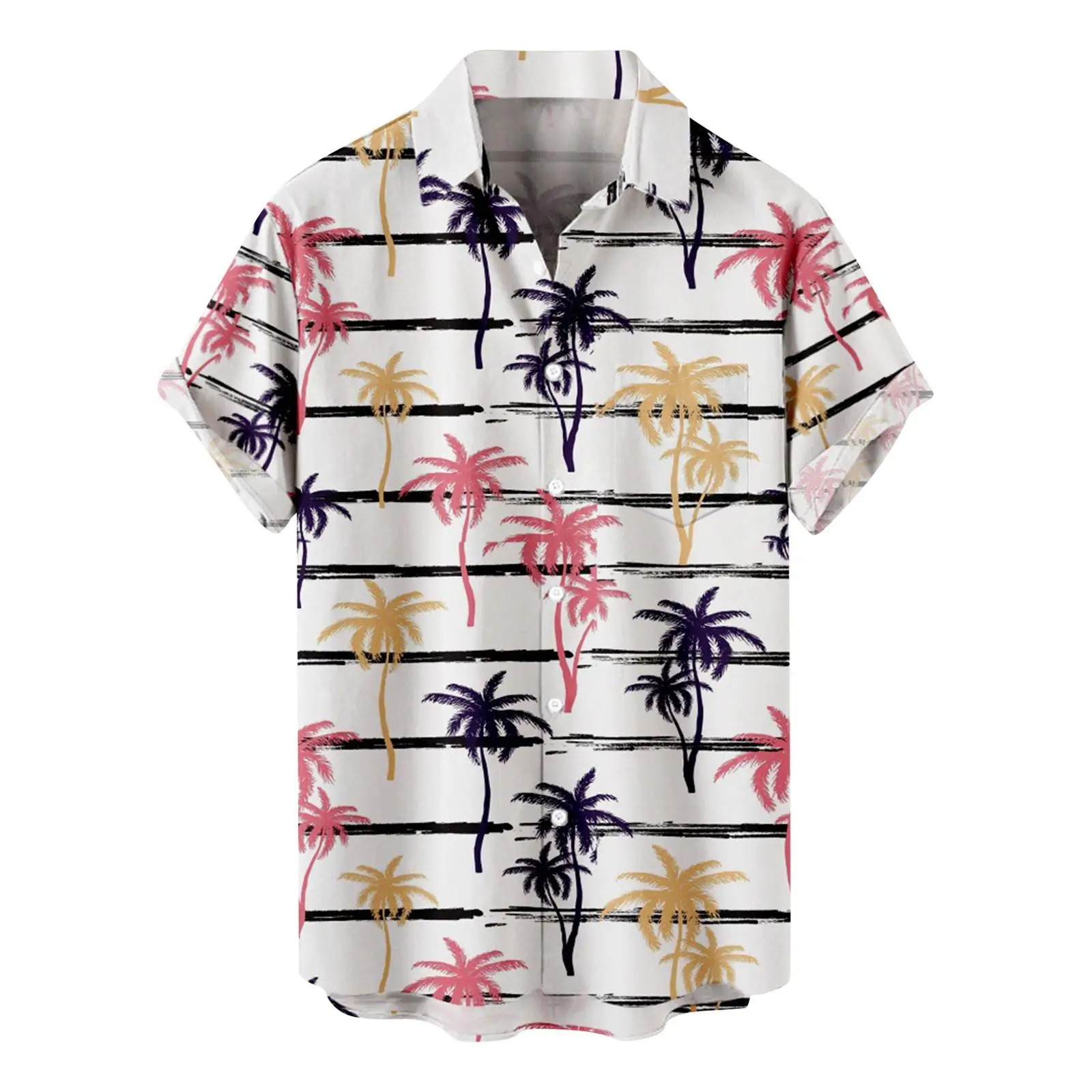 

Hawaiian Shirt for Men Tee Coconut Tree Print T-Shirt Loose Casual Top Lapel Button Cotton Clothes Male Beach Men's Shirt Camisa