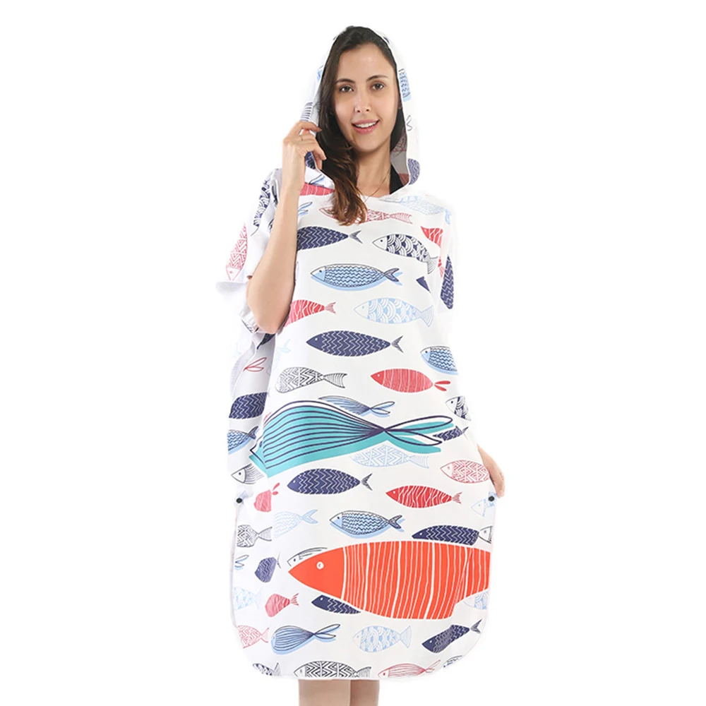 

Adult Microfiber Quick Dry Hooded Beach Towel Swimming Changing Bathrobe Surf Cloak Diving Poncho 2023 New