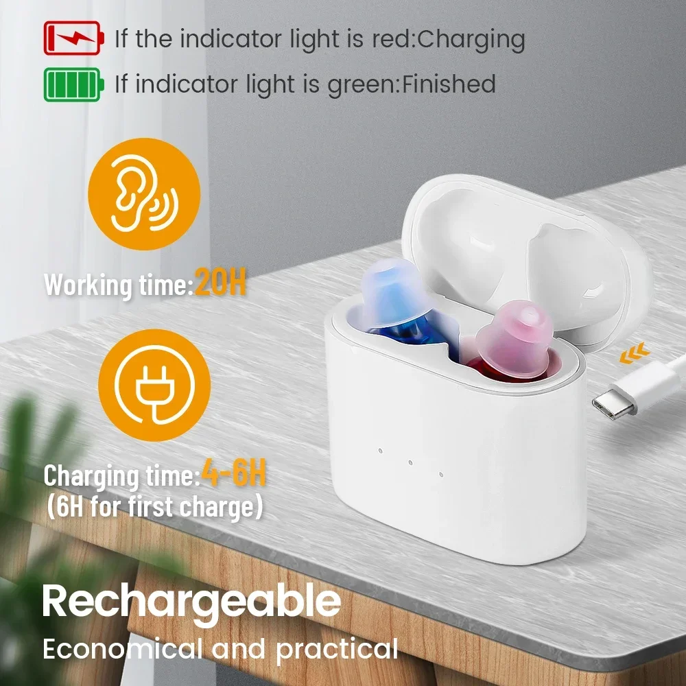 Rechargeable Hearing Aids Wireless Sound Amplifier ITE Mini Invisible Elderly Hearing Aid Headphones Deaf The Listening Device 5