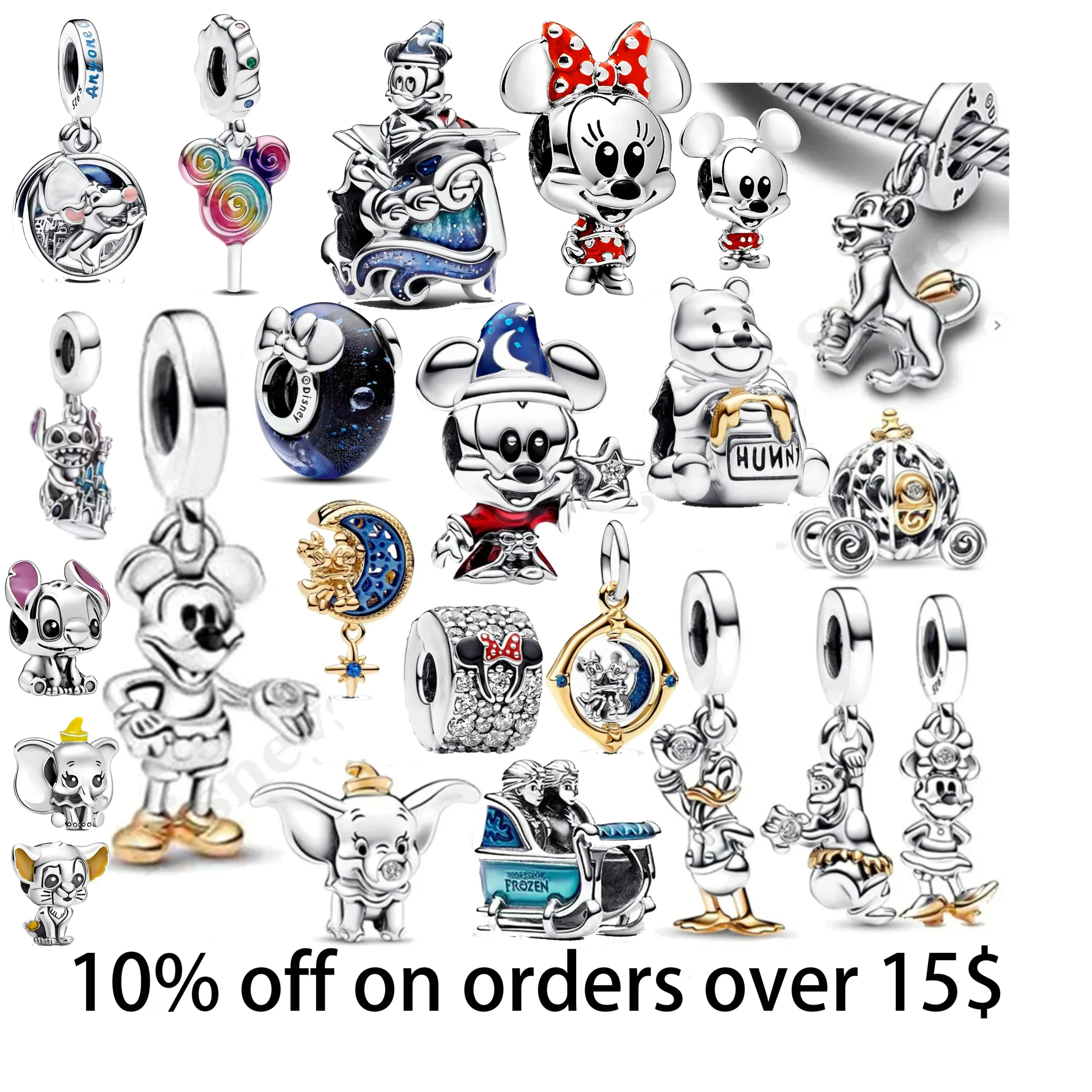 Potdemie Disney 100 Anniversary Winnie The Pooh Dumbo Mickey Minnie 100% 925 Sterling Silver Charm Fit Bracciale Pandora