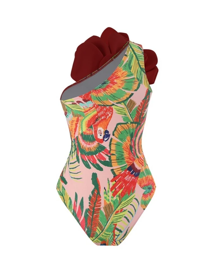 Summer Sexy Set Women 2 Pieces Fashion Floral Detail One Piece Swimsuit with Cover Up Tropical Print Chiffon Casual Women Outfit