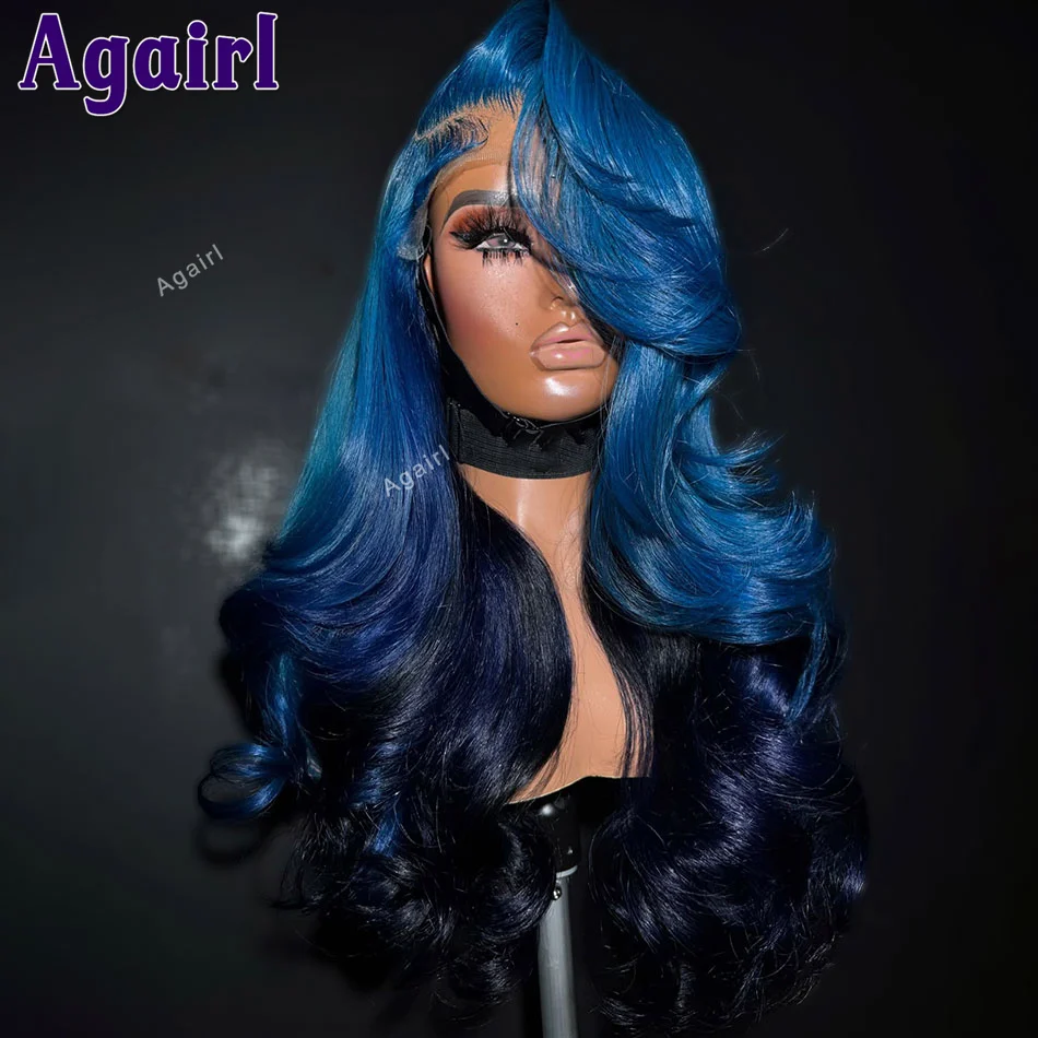 36 34 Inch 6X4/5x5 Lace Closure Human Hair Wigs Ready To Wear Ombre Blue Colored Body Wave Brazilian 13x4 13x6 Lace Frontal Wigs