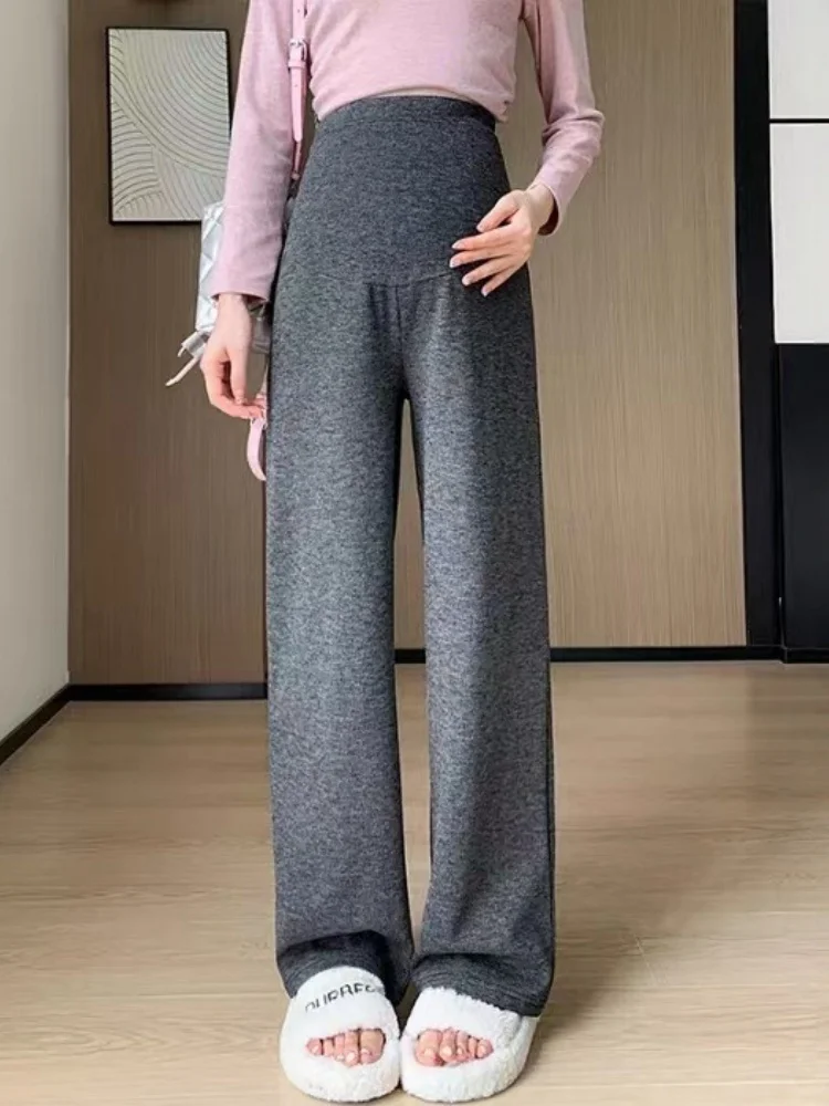 2026 봄 가을 겨울 플리스 안감 임산부 와이드 레그 팬츠 루즈핏 배를 받쳐주는 캐주얼 따뜻한 아우터웨어 바지
