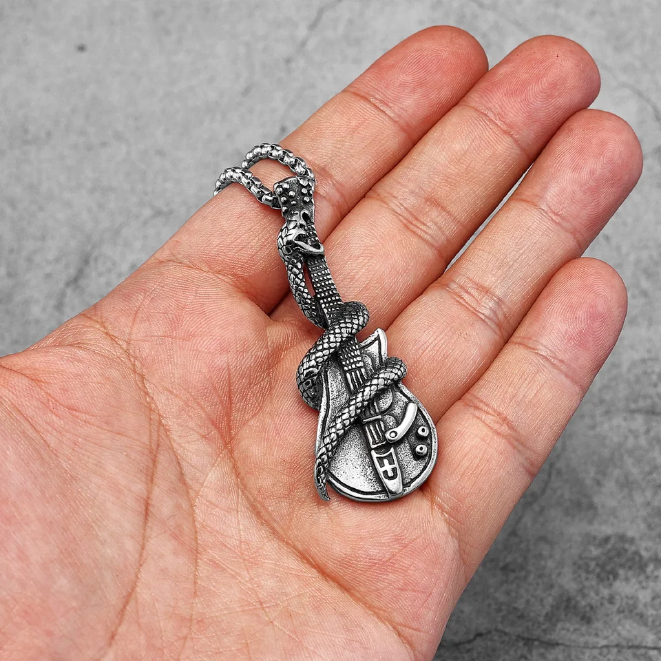 Collana Chitarra Liitata 2 Pezzi - Ciondolo Rock In Acciaio Per Uomini E Donne - Foto 2
