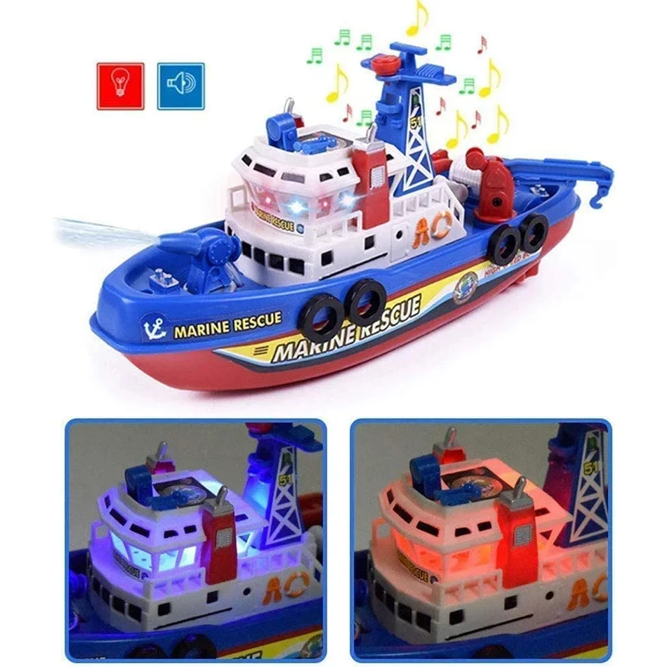 Spray Water Swim Pool Electric Boat Bathing Rescue Model Fireboat with Light Music LED Creativity Toys for Baby Kids Children 5