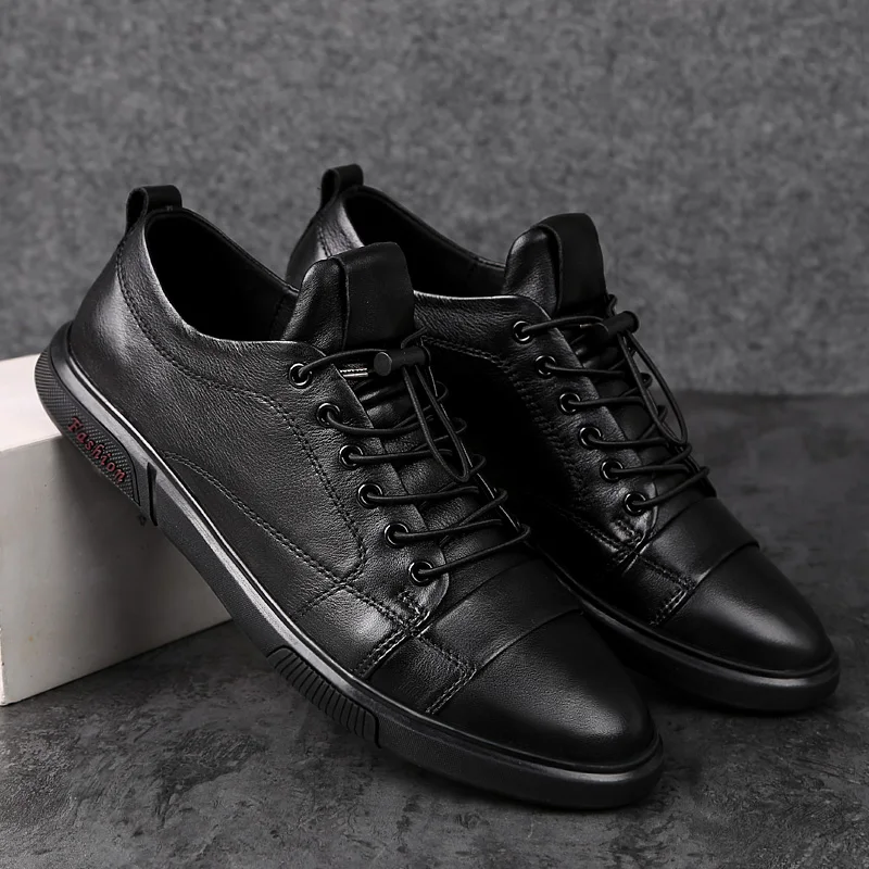 2023 Classic White Sneakers Men Casual Leather Shoes Male Lace-Up Genuine Leather Flats Fashion Korean Simple Footwear Size 47