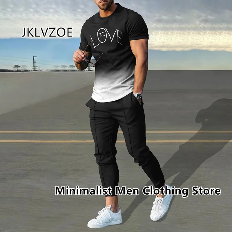 2023 Men's Clothing Tracksuit Set 2 Piece Sports Suit Smile 3d Print Summer Casual Men Sets Short Sleeves T-shirt+Pants Outfits