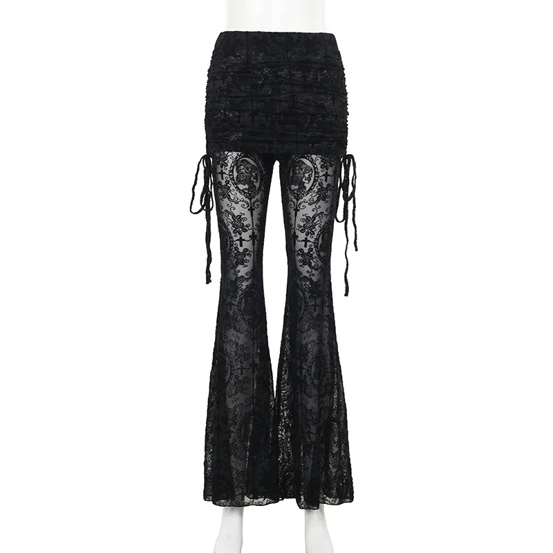 Goth Drak Elegant Fashion Flocking Print Long Pants 90s Grunge