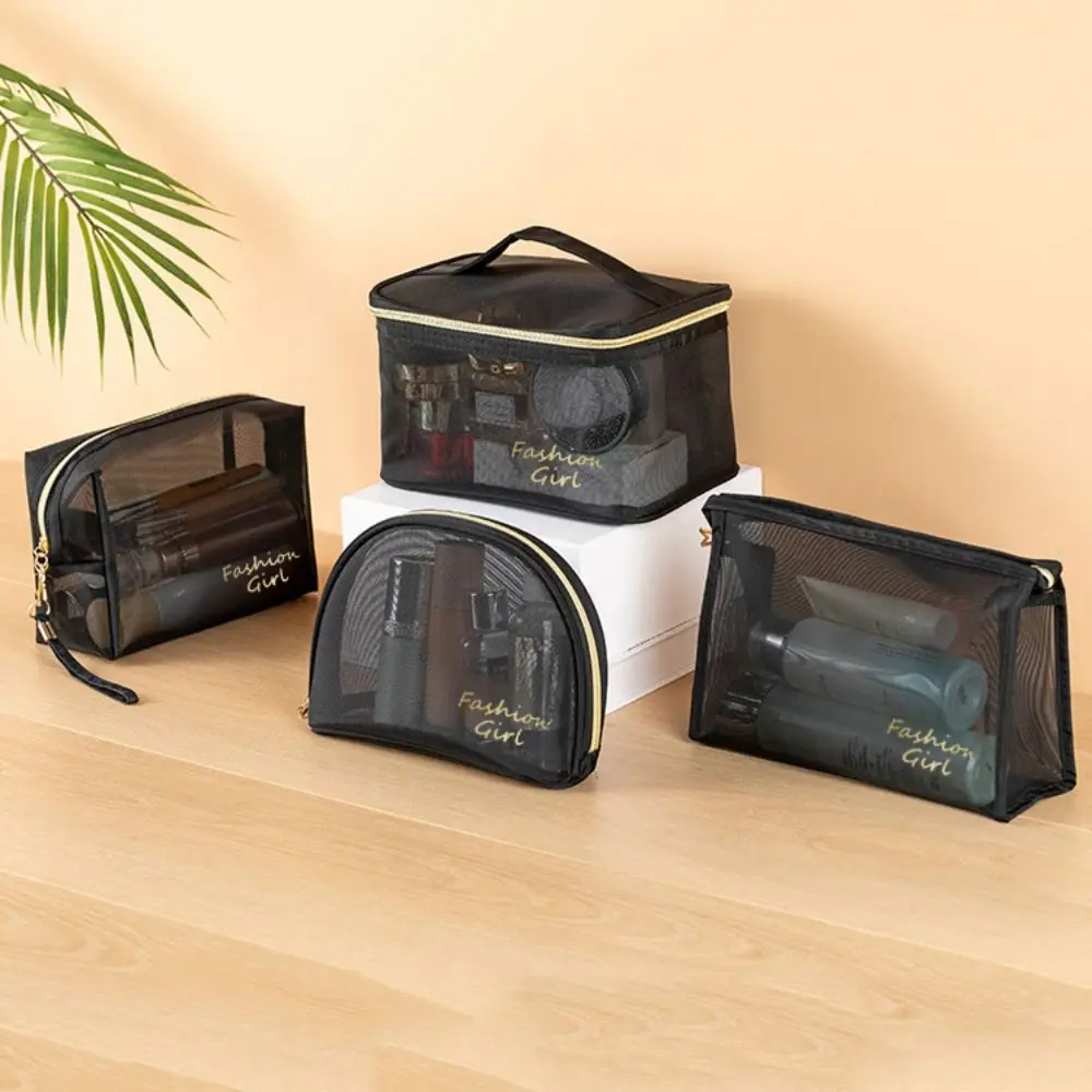 

INS Cosmetic Bag Simple Double Layer Toiletry Bag Mesh Storage Bag Travel Organizer Wash Pouch Mesh Makeup Bag Outdoor