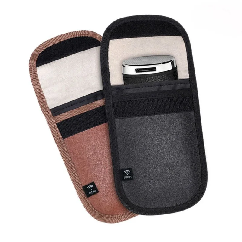 Anti-theft RFID Signal Blocking Faraday Keyless Entry Car Key Pouch Case Bag RFID Signal Blocking Bag Cover Keychain 2pcs