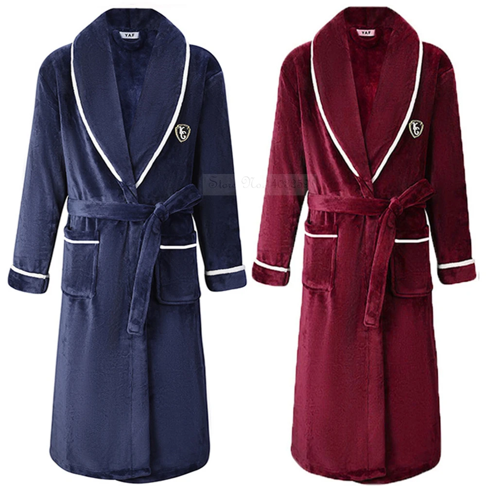 Thickened Flannel Men Robe Sleepwear Autumn Winter Warm Coral Fleece Bathrobe Gown Nightwear Loose Casual Home Wear Loungewear