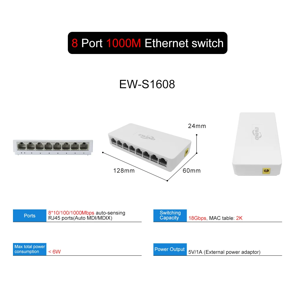 10/100/1000Mbps Full Gigabit Network Ethernet Switch 5/8 Ports RJ45 Port 10/100Mbps Fast Network Switch ethernet image 8