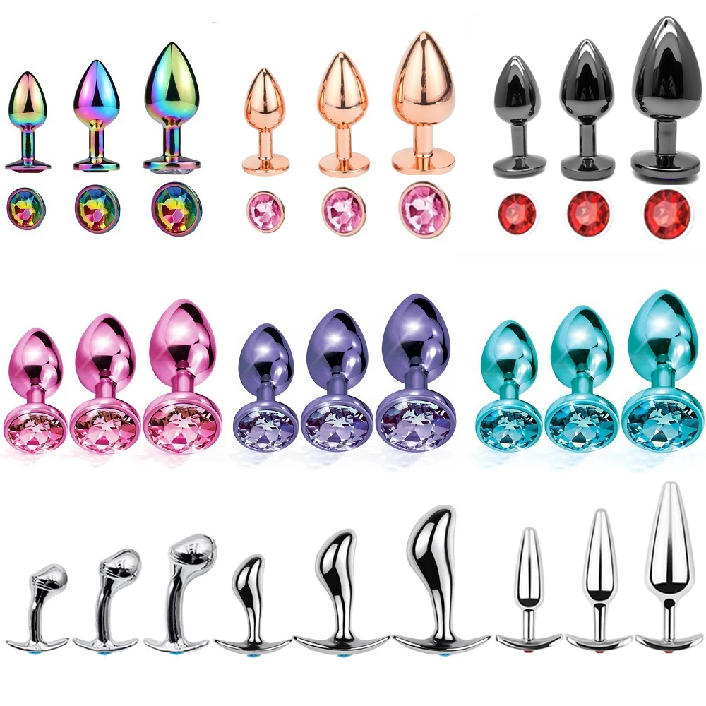 Rose Gold Rainbow Metal Anal Beads Butt Plug Set Colorful Crystal Mini Small Medium Large Anal Plug Jewelry Sex Toy Insert anal plug anal sex toys