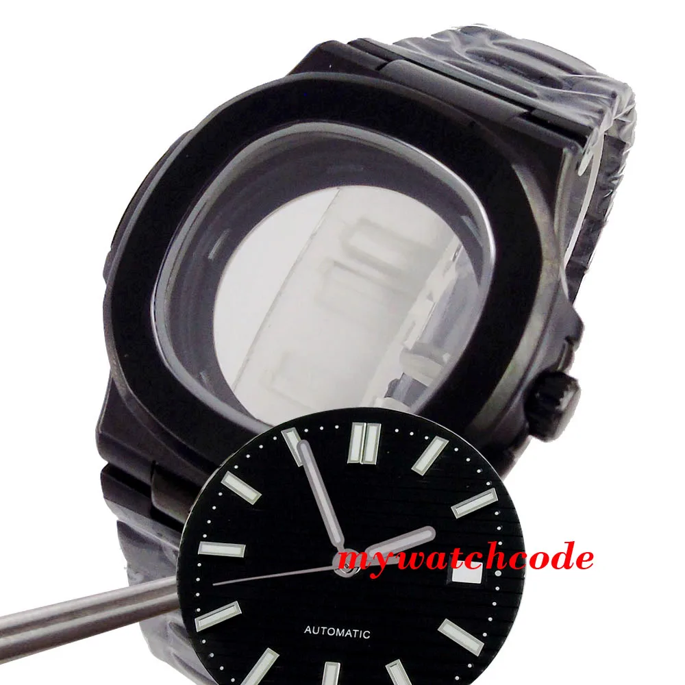 

Black PVD 40mm Square Watch Case Glass Back Sterile Dial Hands Set Fit NH35 NH36 NH34 ETA2824 PT5000 Miyota8215 DG2813 Movement